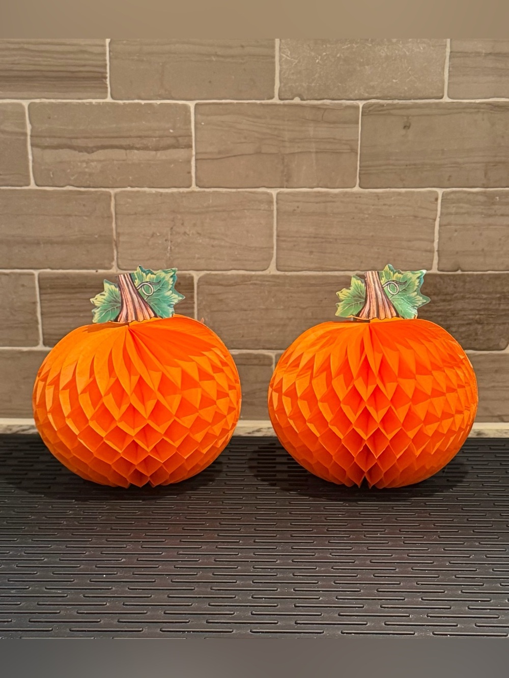 Set of 2 Amscan Orange Honeycomb Paper Pumpkin Halloween Fall Centerpieces